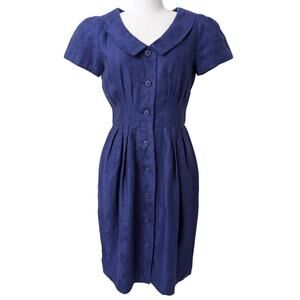 Albert Nipon Vintage 100% Linen Blue Damask Dress
